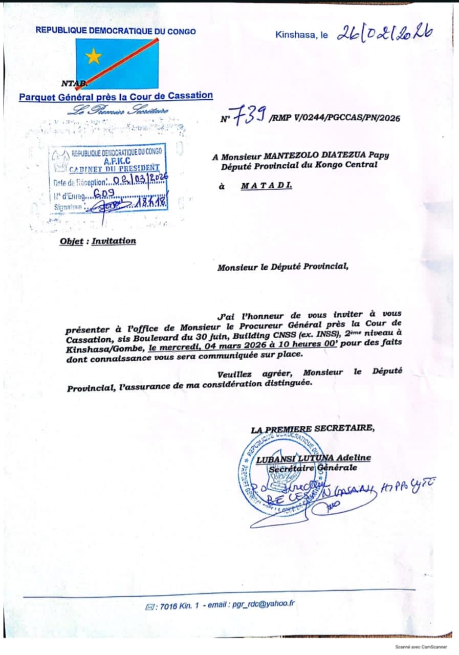 Justice : Le député provincial Papy Mantezolo convoqué au Parquet Général près la Cour de Cassation